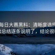 关于每日大赛黑料：清晰度选择我用经验总结逐条说明了，结论很明确