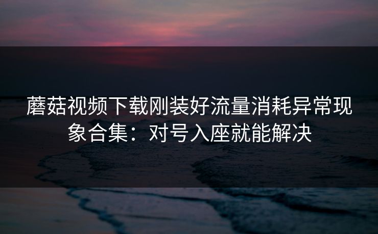 蘑菇视频下载刚装好流量消耗异常现象合集：对号入座就能解决